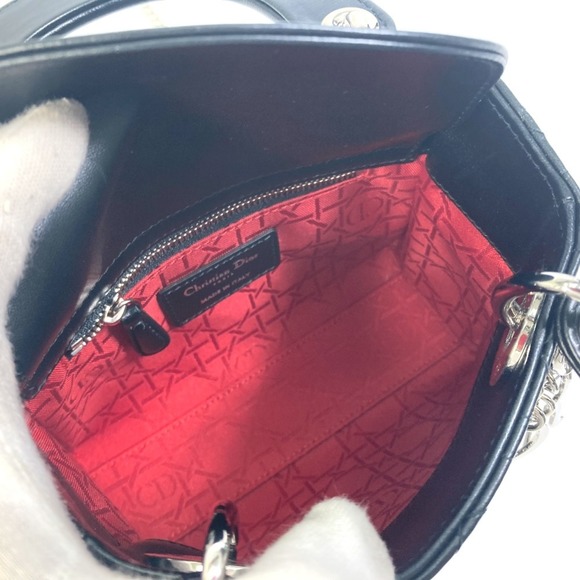 Christian Dior Dior Lady Cannage Shoulder Bag Leather Women's Black - Picture 10 of 13